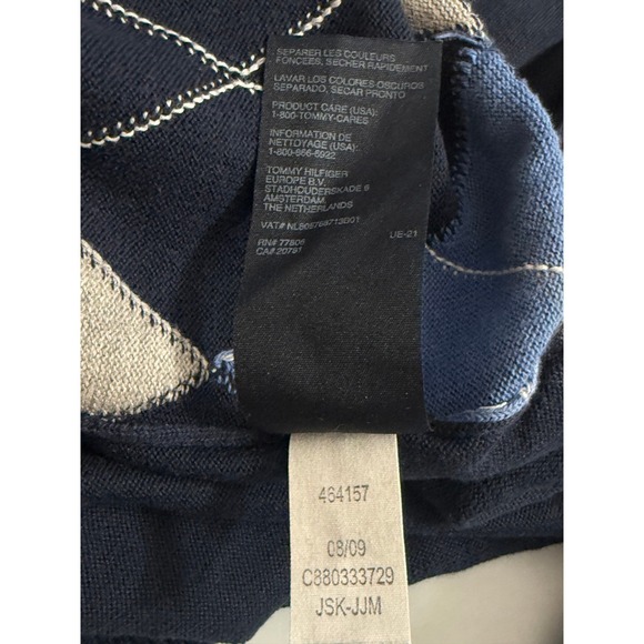 Tommy Hilfiger Mens Argyle V Neck Sweater Navy Blue Light Blue Grey XL - Picture 7 of 10
